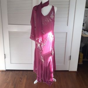 Aspeed Pink Maxi Dress with Floral Embellishments